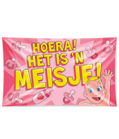 Vlag Hoera een meisje groot - thumbnail