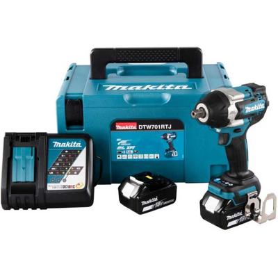 Makita dtw701rtj | 18v | accu slagmoersleutel | 1/2" met verende borgpen | 2 x 5.0 ah accu + snellader | in mbox
