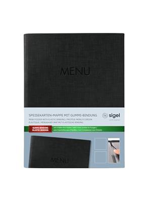 Sigel SM203 Menumap DIN A5 1 stuk(s) Incl. 2 dubbele transparante hoezen voor 8 paginas, Rubberen binding Zwart