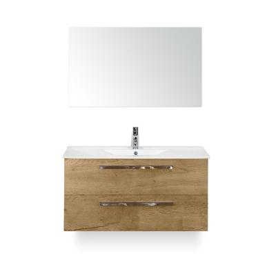 Seville Badmeubelset 100 cm - Natuur Eiken - Keramische Wastafel Wit Enjoy - met Spiegel
