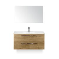Seville Badmeubelset 100 cm - Natuur Eiken - Keramische Wastafel Wit Enjoy - met Spiegel - thumbnail