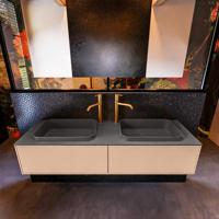 Badkamermeubelset Mondiaz Erin 150 cm met 2 Lades met RIDGE Wastafel Dubbel Dark grey met 2 kraangaten Greeploos Mat Rosee - thumbnail