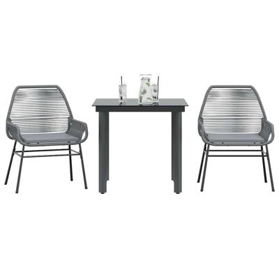 3-delige Tuinset met kussens poly rattan glas grijs
