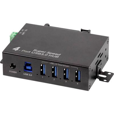LogiLink UA0443 UA0443 USB-hub 4 poorten USB-A USB 3.0 5 GBit/s Voor industriële toepassingen, Met metalen behuizing, Voor wandmontage Zwart