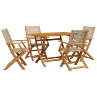 5-delige Tuinset poly rattan en massief hout beige - thumbnail
