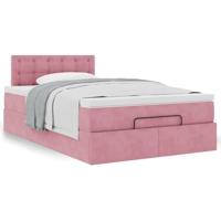Ottoman bed met matras 120x200cm fluweel roze - thumbnail