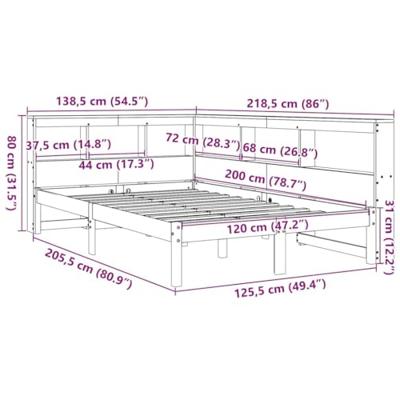 Bed met boekenkast zonder matras grenenhout wasbruin 120x200 cm