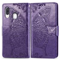 Butterfly Love bloemen reliëf horizontale Flip lederen case voor Galaxy A40 met houder & kaartsleuven & portemonnee & Lanyard (donker paars) - thumbnail