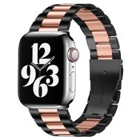 By Qubix - Stalen schakelband - Zwart met rosé goud - Compatible met Apple watch 38mm / 40mm / 41mm / 42mm - Compatible Apple watch bandjes - thumbnail
