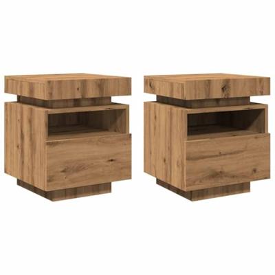 Nachtkastjes met LED 2 st 40x39x48,5 cm artisanaal eikenkleur Nachtkastjes met LED 2 st 40x39x48,5 cm artisanaal eikenkleur