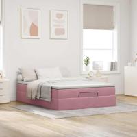 Ottoman bed met matras 140x200cm fluweel roze - thumbnail
