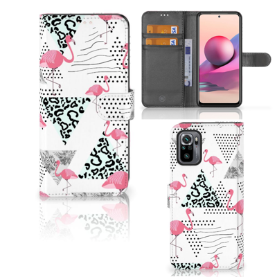 Xiaomi Redmi Note 10S | 10 4G | Poco M5s | Telefoonhoesje | Met pasjeshouder | Flamingo Triangle