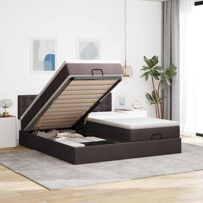 Ottoman bed met matrassen en LED's 200x200cm stof donkerbruin
