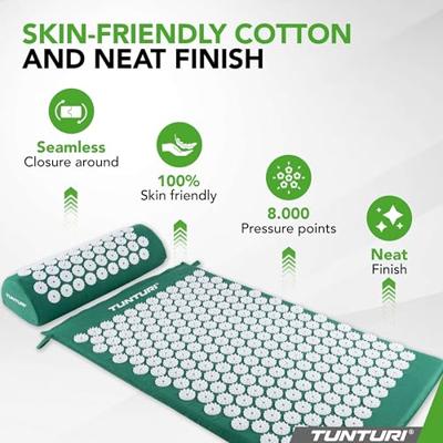 Tunturi Acupressuur Mat met kussen | Spijkermat | Meditatie Mat | Acupunctuur Set | 83 x 42 cm | Groen