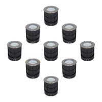 Set van 9 Donnie LED Grondspots buiten - Ingebouwde LED - 4000K neutraal wit - 6 Watt 500 lumen - Rond - Tuinspot - RVS - IP67 waterdicht - thumbnail