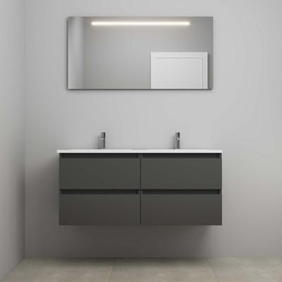 On-Line Badkamermeubelset - 120 cm - Voorgemonteerd - Acryl Wastafel - 2 Kraangaten - Spiegel met LED-Verlichting - Mat Antraciet