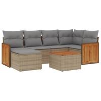 7-delige Loungeset met kussens poly rattan beige - thumbnail