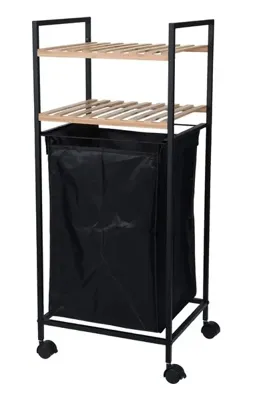 Bathroom Solutions opbergrek met 2 schappen en wasmand 89,5 cm bamboe