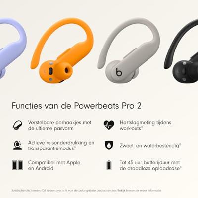 Beats Powerbeats Pro 2, draadloze oortjes met bluetooth, ruisonderdrukking, hartslagmeting, IPX4 en tot 45 uur batterijduur, draadloze oplaadcase. Werkt met Apple en Android - zandstorm
