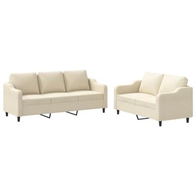 2-delige Loungeset met kussens stof crèmekleurig