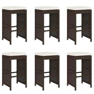 Tuinbarkrukken 6 st met kussens poly rattan bruin