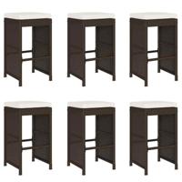 Tuinbarkrukken 6 st met kussens poly rattan bruin - thumbnail