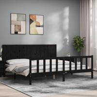 Bedframe met hoofdbord massief hout zwart 200x200 cm - thumbnail