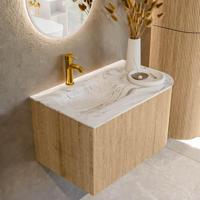 Mondiaz KURVE-DLUX 75 cm Onderkast Greeploos 1 Lade Met Deuren Oak, Wastafel Solid Surface Links Glace 1 Kraangat Zonder Spiegel (KRVGRU75R1L1D1KL-Oak/Gla) - thumbnail
