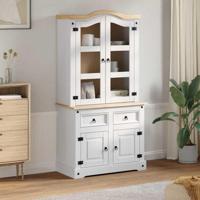 Dressoir met lade Wit 100 x 48,5 x 179 cm Massief grenenhout - thumbnail