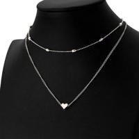 Sieraden Vintage eenvoudige koperen hart Multi - laag sleutelbeen ketting groothandel Necklace(Silver) - thumbnail
