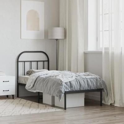 Bedframe met hoofdbord metaal zwart 75x190 cm