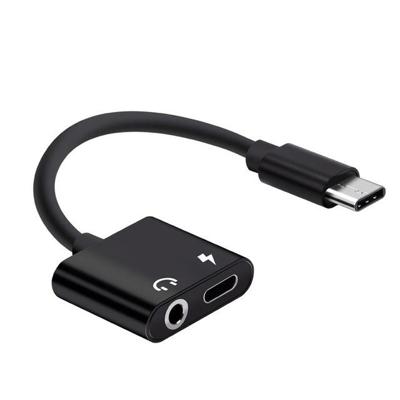 USB-C/type-C naar 3.5 mm AUX + USB-C/type C oortelefoon adapter oplader audio kabel voor Mi 8 Lite a2 (L1130) (zwart)