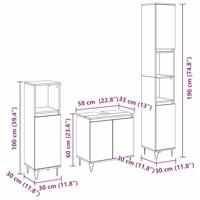 3-delige Badkamermeubelset Zwart Eiken Bewerkt Hout - thumbnail