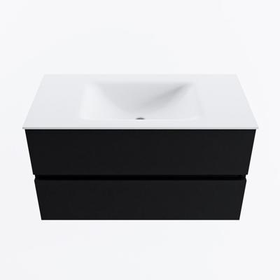 MONDIAZ VICA 90cm badmeubel onderkast Urban 2 lades. Wastafel CLOUD midden zonder kraangat, kleur Talc.