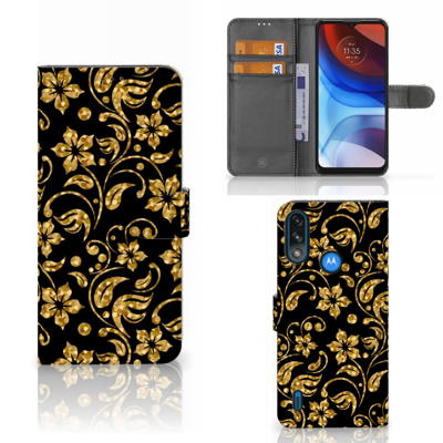 Motorola Moto E7i Power | E7 Power Hoesje Gouden Bloemen Motorola Moto E7i Power | E7 Power Hoesje Gouden Bloemen