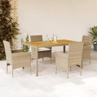 5-delige Tuinset met kussens poly rattan en acaciahout beige - thumbnail