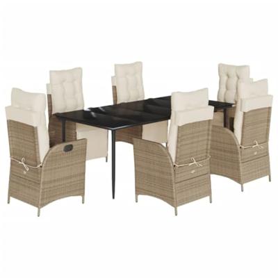 7-delige Tuinset met kussens poly rattan beige