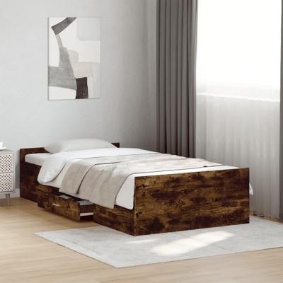 Bedframe met lades bewerkt hout gerookt eikenkleurig 100x200 cm