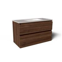 Saniclass Vita Badkamermeubelset - 100x60x46cm - 2 lades - greeploos - 1 wasbak - zonder kraangaten - overloop - keramiek - noten SW1413852/SW773927 - thumbnail