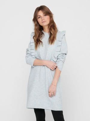 JACQUELINE DE YONG gebreide jurk JDYZIZA met volant lichtblauw