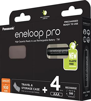 Oplaadbare batterijen PANASONIC ENELOOP PRO AAA 930 mAh 4 szt + doos (BK-4HCDE/4CP+CASE)