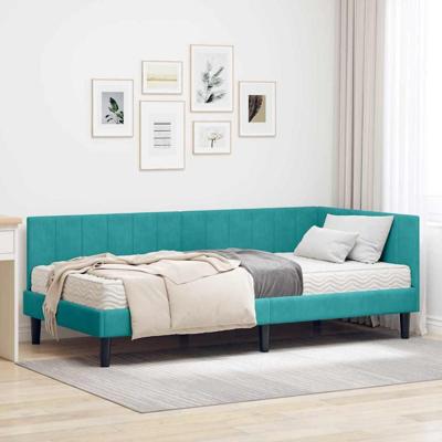 Hoekbedframe met matras Turquoise 90 x 190 cm Fluweel