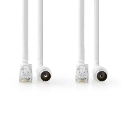 Coax- en CAT6-Combikabel | IEC (Coax) Male / RJ45 Male | IEC (Coax) Female / RJ45 Male | Vernikkeld | RG58 | 75 Ohm | Dubbel Afgeschermd | 1.50 m | Rond | PVC | Wit