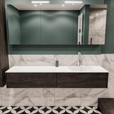 Mondiaz Lush Cloud badmeubel eiken Dark brown 180 cm 2 lades solid surface enkele spoelbak rechts 1 kraangat