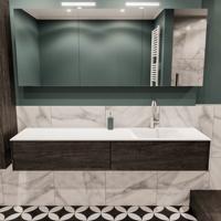 Mondiaz Lush Cloud badmeubel eiken Dark brown 180 cm 2 lades solid surface enkele spoelbak rechts 1 kraangat - thumbnail