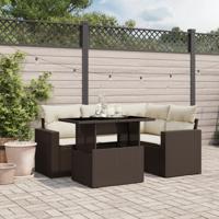 5-delige Loungeset met kussens poly rattan bruin - thumbnail
