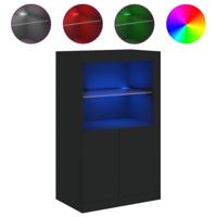 Bijzetkast met LED-verlichting bewerkt hout zwart - thumbnail