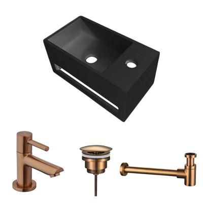 Fonteinset BWS Solid Surface Met Handdoekhouder Rechts Zwart Koper Fonteinset BWS Solid Surface Met Handdoekhouder Rechts Zwart Koper