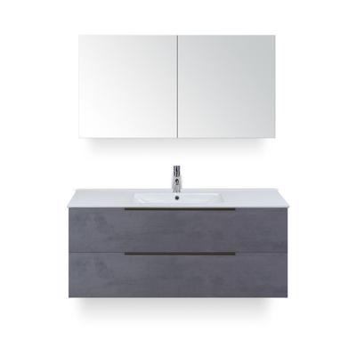 Seville Badmeubelset 120 cm - 2 laden Beton Antrac Edge - Wastafel Enjoy Enkel - met Spiegel - Variant 2