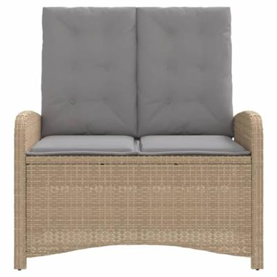Tuinbankje verstelbaar met kussens poly rattan beige